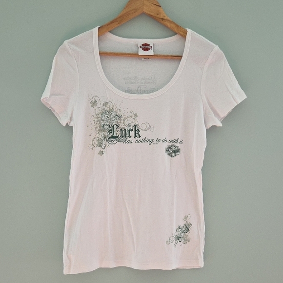 Harley-Davidson Tops - Harley-Davidson White Fitted Graphic Short Sleeve Tee Size Medium